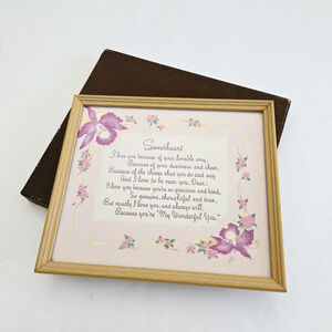 Vintage Hallmark Framed Sweetheart Poem Retro Cottagecore Floral Art With Box 8"
